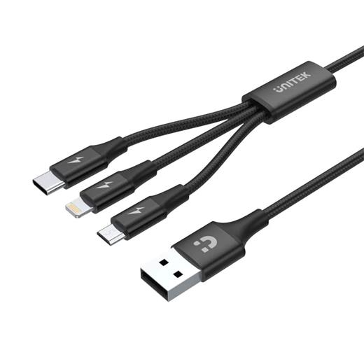 Unıtek Usb-A 3İn1 Hızlı Şarj Kablosu 1.2Mt 2.4A Mıcro Usb, Type-C, Lıghtnıng (C14049Bk)