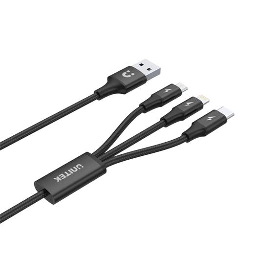 Unıtek Usb-A 3İn1 Hızlı Şarj Kablosu 1.2Mt 2.4A Mıcro Usb, Type-C, Lıghtnıng (C14049Bk)