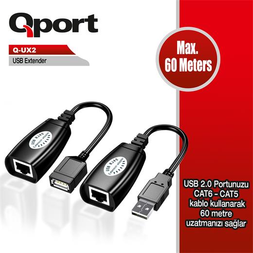 Qport Q-Ux2 60M Usb Extender 2Li Paket