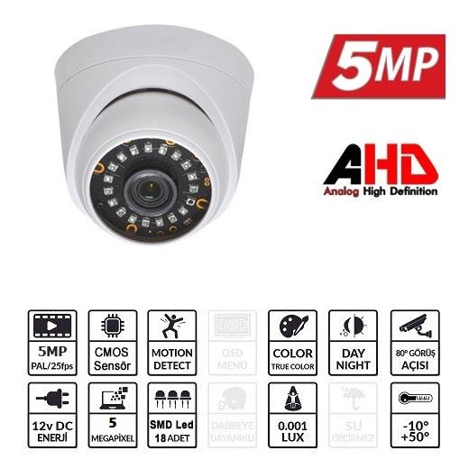 Ezcool Ez-5025Hd 5 Mp 3.6Mm Lens Ahd Dome Kamera