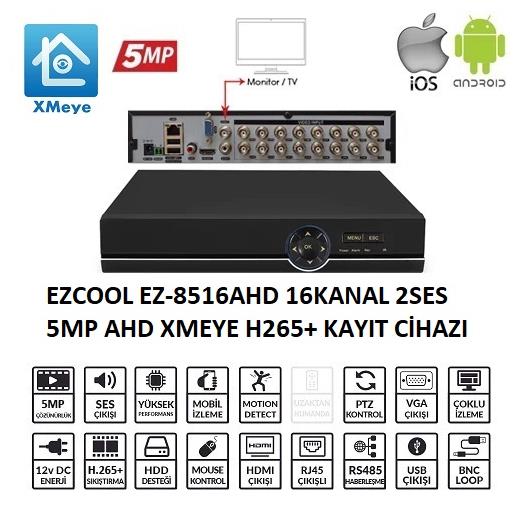 Ezcool Ez-8516Ahd 16 Kanal 5 Mp 1Hdd Xmeye Kayıt Cihazı