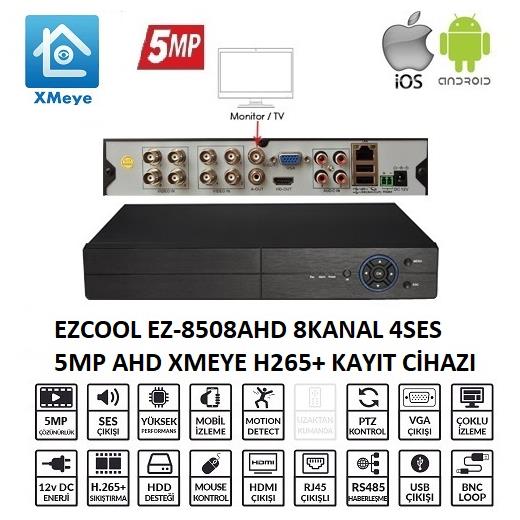 Ezcool Ez-8508Ahd 8 Kanal 5 Mp 1Hdd Xmeye Kayıt Cihazı